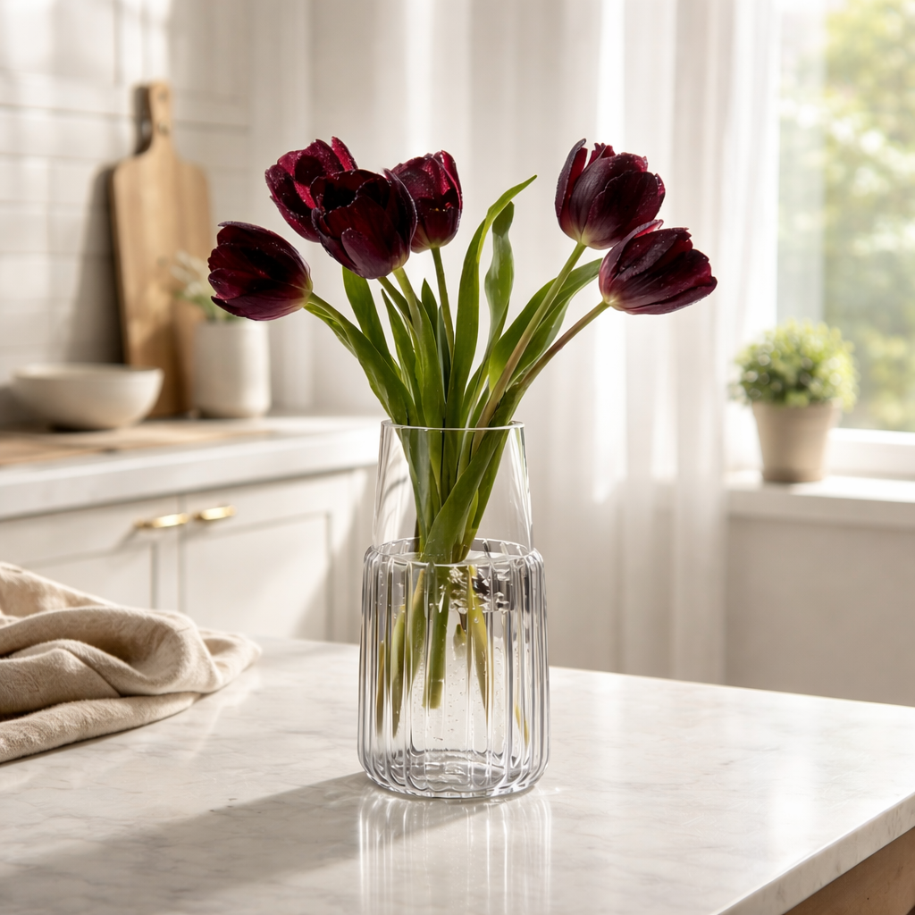 Geriffelte Glasvase aus klarem Glas